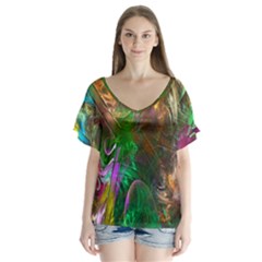 Fractal Texture Abstract Messy Light Color Swirl Bright Flutter Sleeve Top