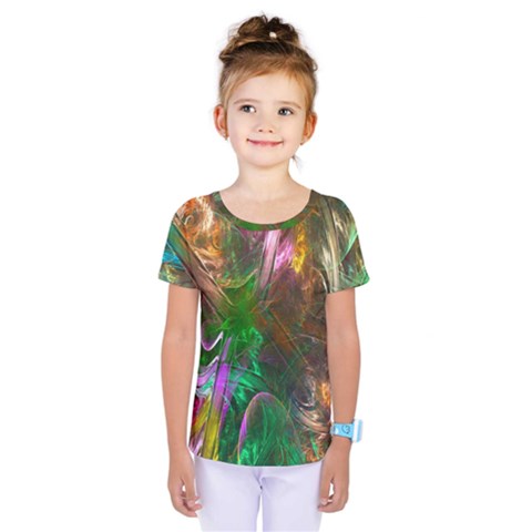 Fractal Texture Abstract Messy Light Color Swirl Bright Kids  One Piece Tee by Simbadda