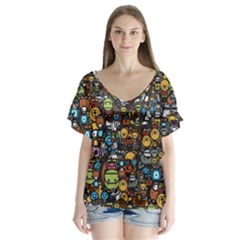 Many Funny Animals Flutter Sleeve Top