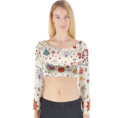 Spring Floral Pattern With Butterflies Long Sleeve Crop Top by TastefulDesigns