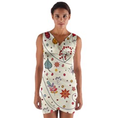 Spring Floral Pattern With Butterflies Wrap Front Bodycon Dress by TastefulDesigns