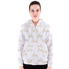 Retro Bicycles Motif Vintage Pattern Women s Zipper Hoodie