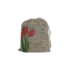 Vintage Tulips Drawstring Pouches (small)  by Valentinaart