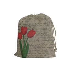 Vintage Tulips Drawstring Pouches (large)  by Valentinaart