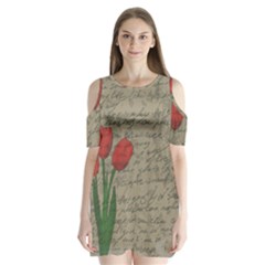 Vintage Tulips Shoulder Cutout Velvet  One Piece by Valentinaart