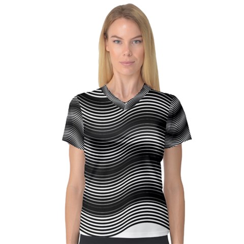 Two Layers Consisting Of Curves With Identical Inclination Patterns Women s V-neck Sport Mesh Tee by Simbadda