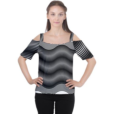 Two Layers Consisting Of Curves With Identical Inclination Patterns Women s Cutout Shoulder Tee by Simbadda