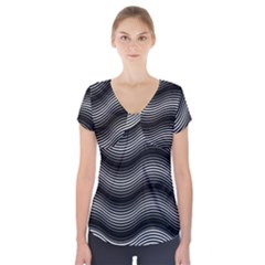 Two Layers Consisting Of Curves With Identical Inclination Patterns Short Sleeve Front Detail Top by Simbadda