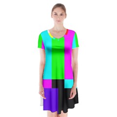 Color Bars & Tones Short Sleeve V-neck Flare Dress