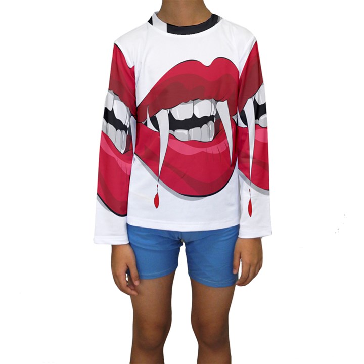 Mouth Jaw Teeth Vampire Blood Kids  Long Sleeve Swimwear