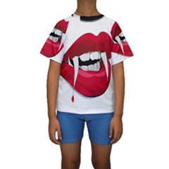 Mouth Jaw Teeth Vampire Blood Kids  Short Sleeve Swimwear by Simbadda