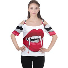 Mouth Jaw Teeth Vampire Blood Women s Cutout Shoulder Tee