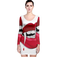 Mouth Jaw Teeth Vampire Blood Long Sleeve Velvet Bodycon Dress