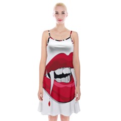 Mouth Jaw Teeth Vampire Blood Spaghetti Strap Velvet Dress