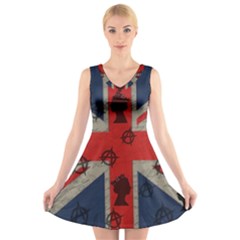 United Kingdom  V-neck Sleeveless Skater Dress by Valentinaart