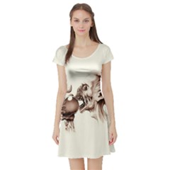 Zombie Apple Bite Minimalism Short Sleeve Skater Dress by Simbadda