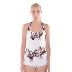 Zombie Apple Bite Minimalism Boyleg Halter Swimsuit 