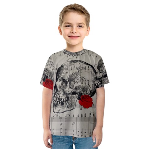 Skull And Rose  Kids  Sport Mesh Tee by Valentinaart