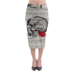 Skull And Rose  Midi Pencil Skirt by Valentinaart