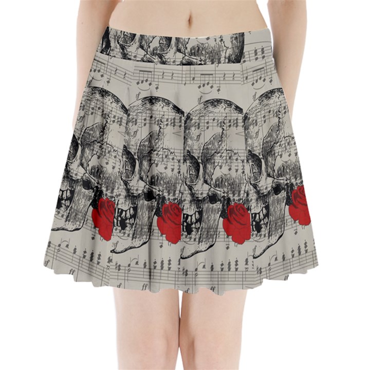 Skull and rose  Pleated Mini Skirt