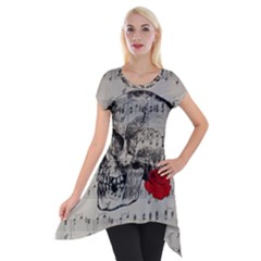 Skull And Rose  Short Sleeve Side Drop Tunic by Valentinaart