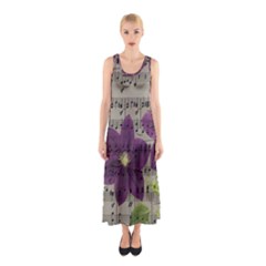 Vintage Purple Flowers Sleeveless Maxi Dress