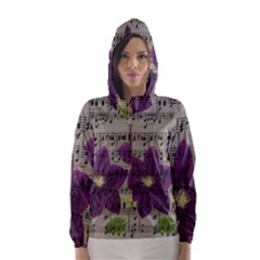 Vintage Purple Flowers Hooded Wind Breaker (women)