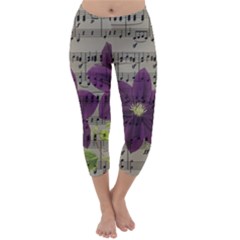 Vintage Purple Flowers Capri Winter Leggings  by Valentinaart