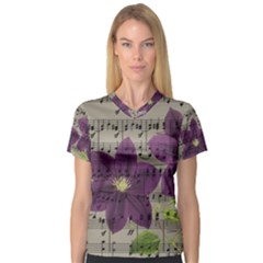 Vintage Purple Flowers Women s V-neck Sport Mesh Tee