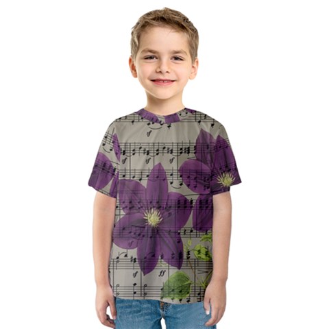 Vintage Purple Flowers Kids  Sport Mesh Tee by Valentinaart