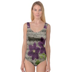 Vintage Purple Flowers Princess Tank Leotard  by Valentinaart