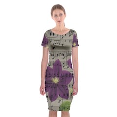 Vintage Purple Flowers Classic Short Sleeve Midi Dress