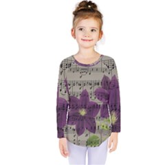 Vintage Purple Flowers Kids  Long Sleeve Tee