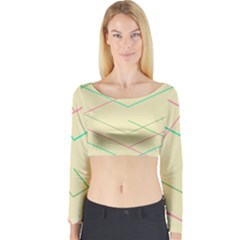 Abstract Yellow Geometric Line Pattern Long Sleeve Crop Top