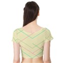 Abstract Yellow Geometric Line Pattern Short Sleeve Crop Top (Tight Fit) View2