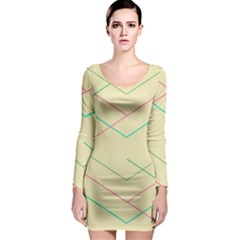 Abstract Yellow Geometric Line Pattern Long Sleeve Bodycon Dress