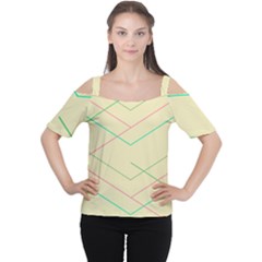 Abstract Yellow Geometric Line Pattern Women s Cutout Shoulder Tee