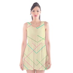 Abstract Yellow Geometric Line Pattern Scoop Neck Skater Dress