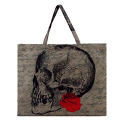 Skull And Rose  Zipper Large Tote Bag by Valentinaart