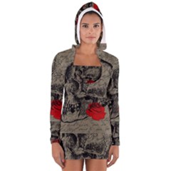 Skull And Rose  Women s Long Sleeve Hooded T-shirt