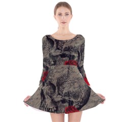 Skull And Rose  Long Sleeve Velvet Skater Dress