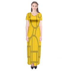 The Michigan Pattern Yellow Short Sleeve Maxi Dress