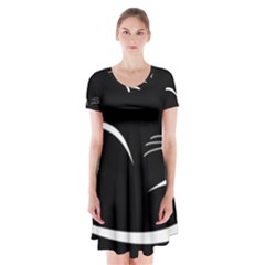 Cat Black Vector Minimalism Short Sleeve V-neck Flare Dress