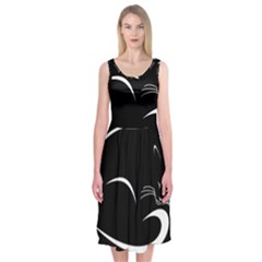 Cat Black Vector Minimalism Midi Sleeveless Dress