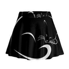 Cat Black Vector Minimalism Mini Flare Skirt by Simbadda