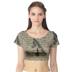 Dinosaur Skeleton Short Sleeve Crop Top (tight Fit)