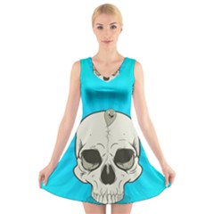 Skull Ball Line Schedule V-neck Sleeveless Skater Dress