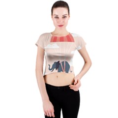 Digital Slon Parashyut Vektor Crew Neck Crop Top