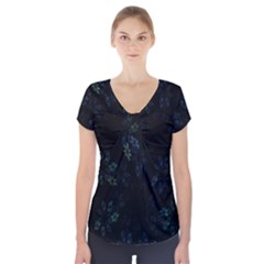 Fractal Pattern Black Background Short Sleeve Front Detail Top