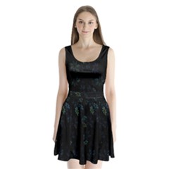 Fractal Pattern Black Background Split Back Mini Dress 